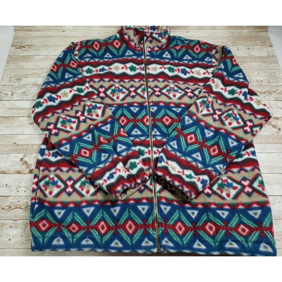 Vtg Women's  Alfred Dunner Lg Zip Fleece Cardigan Multi-Color Pockets - Picture 4 of 10